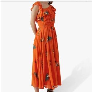 Karen Millen Havana Dress Midi Orange Floral Embroidered